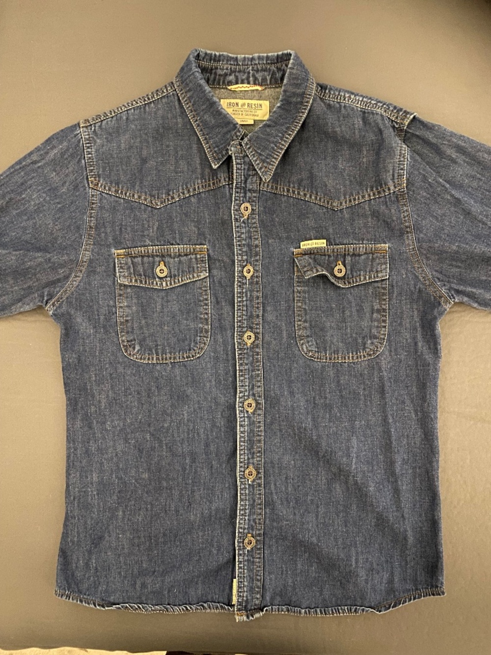 Iron and Resin Blue Denim Western Long Sleeve Shirt - Men's Small (Made in USA)